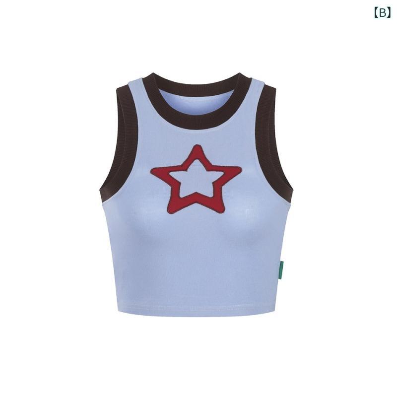 レディース タンクトップ ノースリーブ Tシャツ カットソー 星柄 スター ショート...