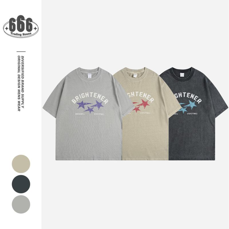 メンズ Tシャツ 半袖 ヘビーウェイト クルーネック オーバーサイズ アメリカン レトロ ウォッシュ加工 ヴィンテージ風 厚手 丈夫 カジュアル トレンド ストリート 春 夏