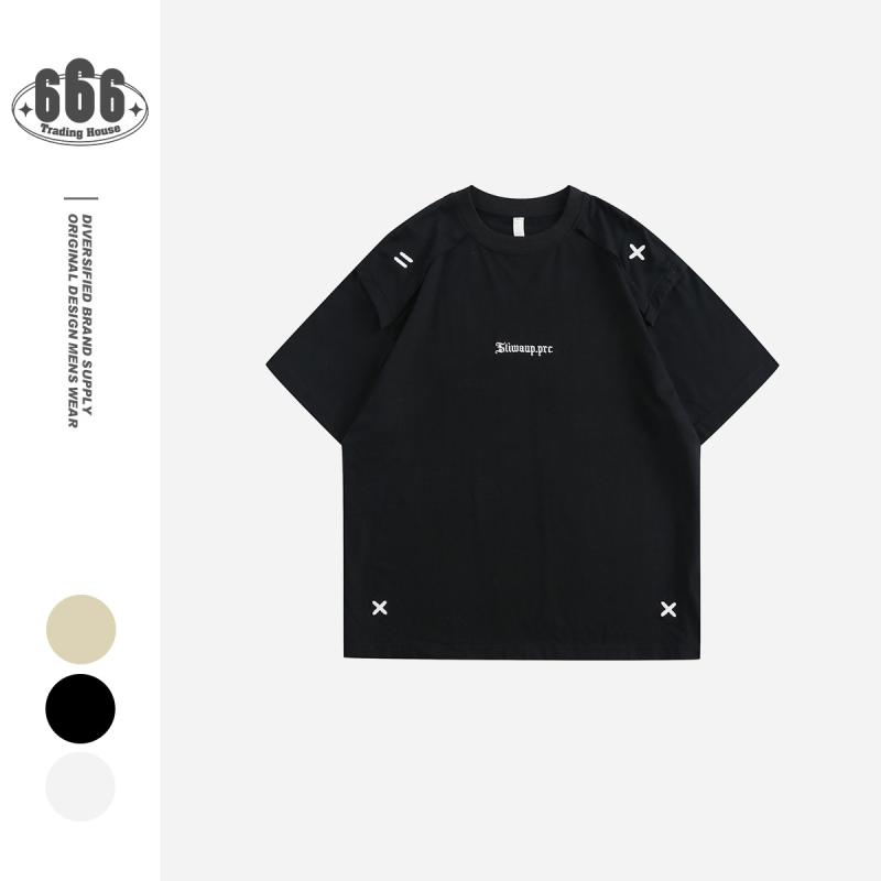 メンズ Tシャツ 半袖 クルーネック 刺繍 ゆったり 綿100% オーバーサイズ ビッグシルエット ストリート系 アメカジ カジュアル トレンド デザイン性 高見え 動きやすい 普段使い 夏用