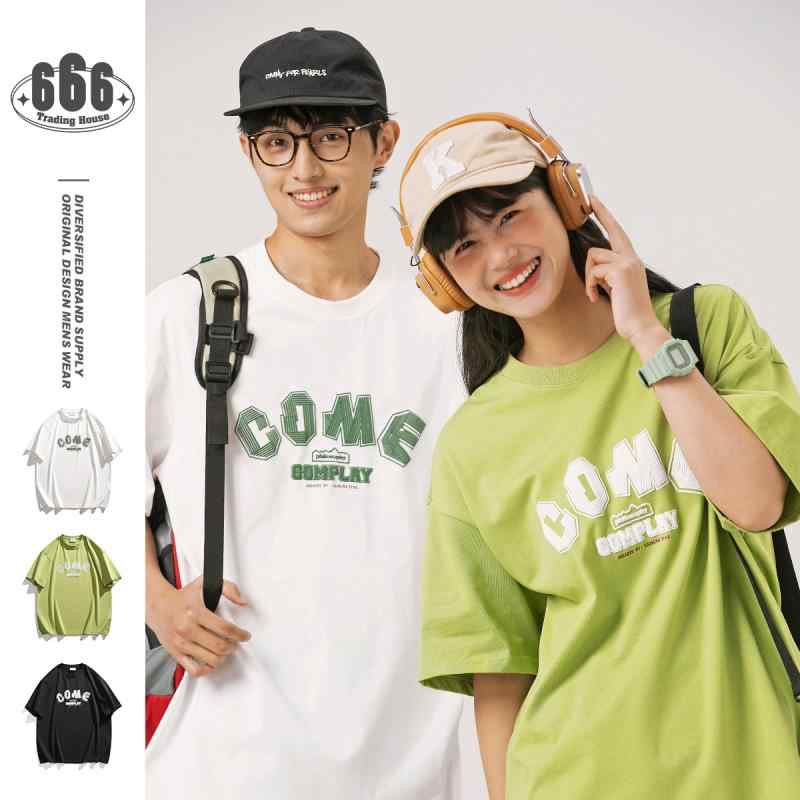 Chains - 男女兼用 Tシャツ 半袖 綿100% ゆったり オーバーサイズ レトロ トップス クルーネック カットソー 楽ちん 動きやすい 普段使い ストリート カジュアル 春夏