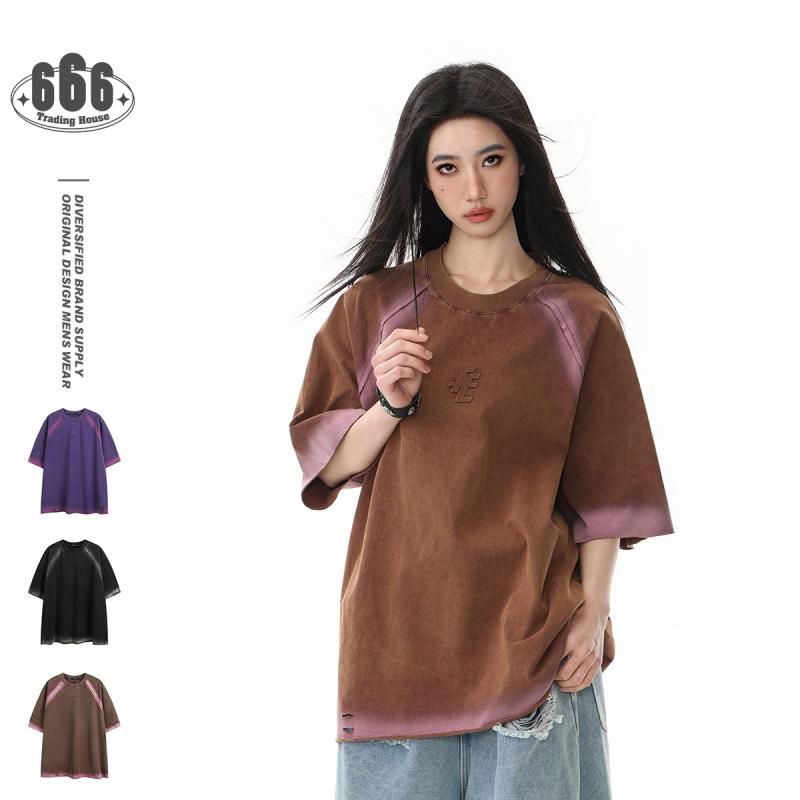 男女兼用 Tシャツ 半袖 綿100% ゆったり ヴィンテージ加工 ダメージ加工 クラッシ...