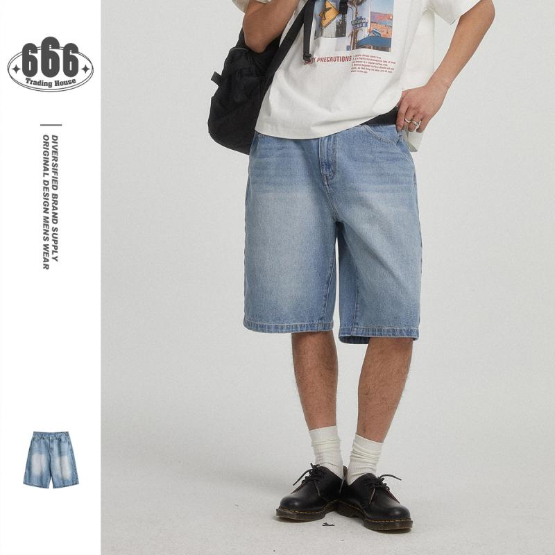 メンズ デニム ハーフパンツ ショートパンツ 5分丈 ゆったり ワイド ヴィンテージ加工 ウォッシュ加工 デニムパンツ ストリート アメカジ カジュアル 普段使い トレンド 動きやすい 膝丈 ホワイトデニム 白 夏