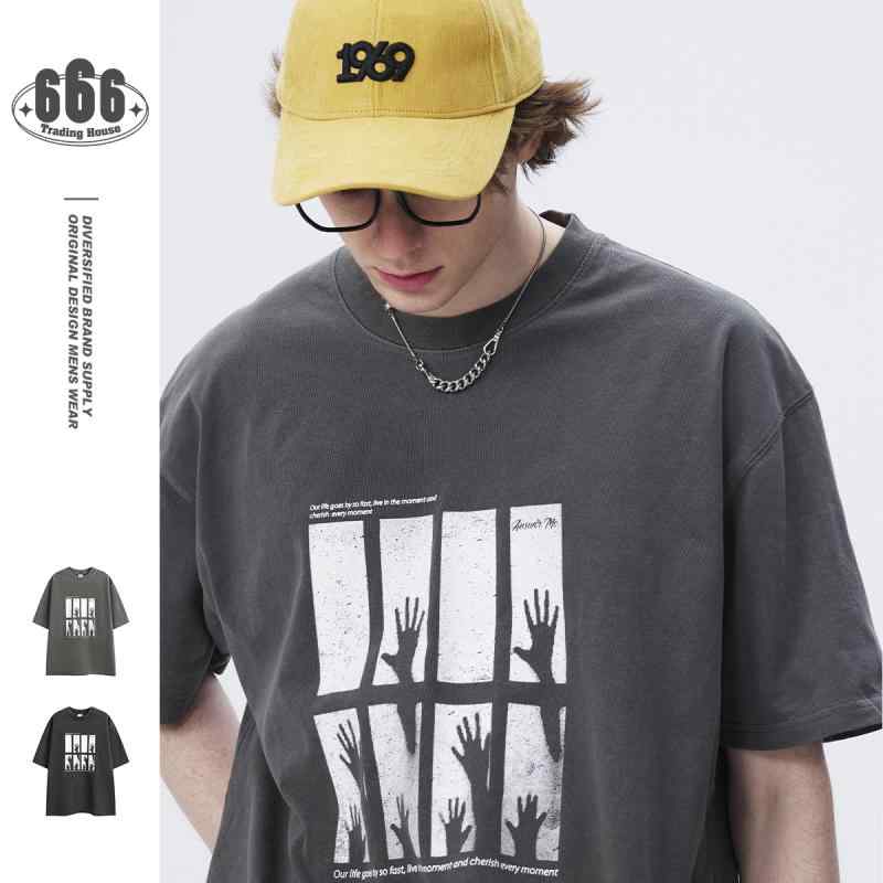 链 - 男女兼用 Tシャツ 半袖 クルーネック 綿100% ウォッシュ加工 アメカジ トップス ゆったり 楽ちん 動きやすい 普段使い シンプル 夏