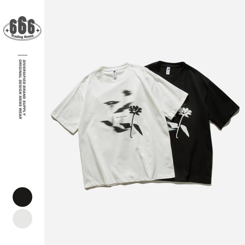 メンズ Tシャツ 半袖 カットソー 花柄 フラワー プリント 綿100% コットン カジュ...