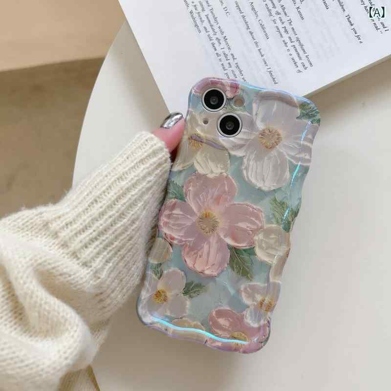 くらしのセロネのレディース iPhoneケース iPhone15 iPhone16 iPhone17 Pro Max 花柄 フラワー 油絵風 ソフトケース TPU 全面保護 耐衝撃 大人可愛い おしゃれ トレンド 韓国風 インスタ映え スマホケース スマホカバー｜アングル2