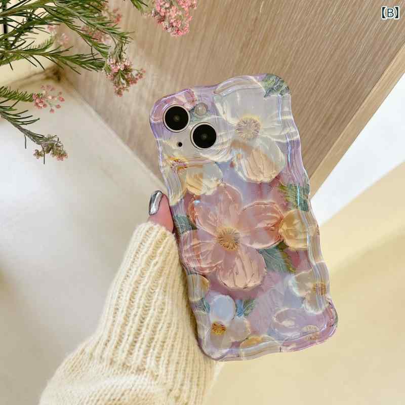 くらしのセロネのレディース iPhoneケース iPhone15 iPhone16 iPhone17 Pro Max 花柄 フラワー 油絵風 ソフトケース TPU 全面保護 耐衝撃 大人可愛い おしゃれ トレンド 韓国風 インスタ映え スマホケース スマホカバー｜アングル3