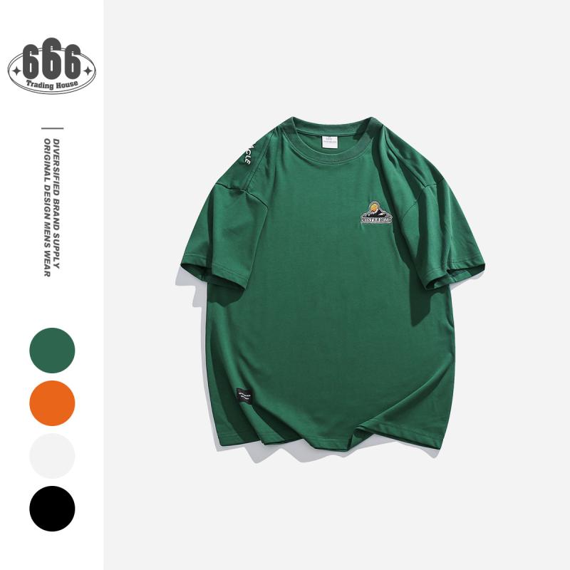 メンズ Tシャツ 半袖 刺繍 綿100% ゆったり レトロ アウトドア トレンド おしゃれ 普段使い ストリート オーバーサイズ カジュアル 夏服