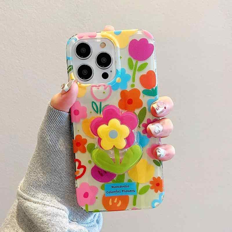 レディース iPhoneケース スマホケース 花柄 カラフル フラワー スタンド付き 背面スタンド 韓国風 トレンド 大人可愛い おしゃれ 華や..