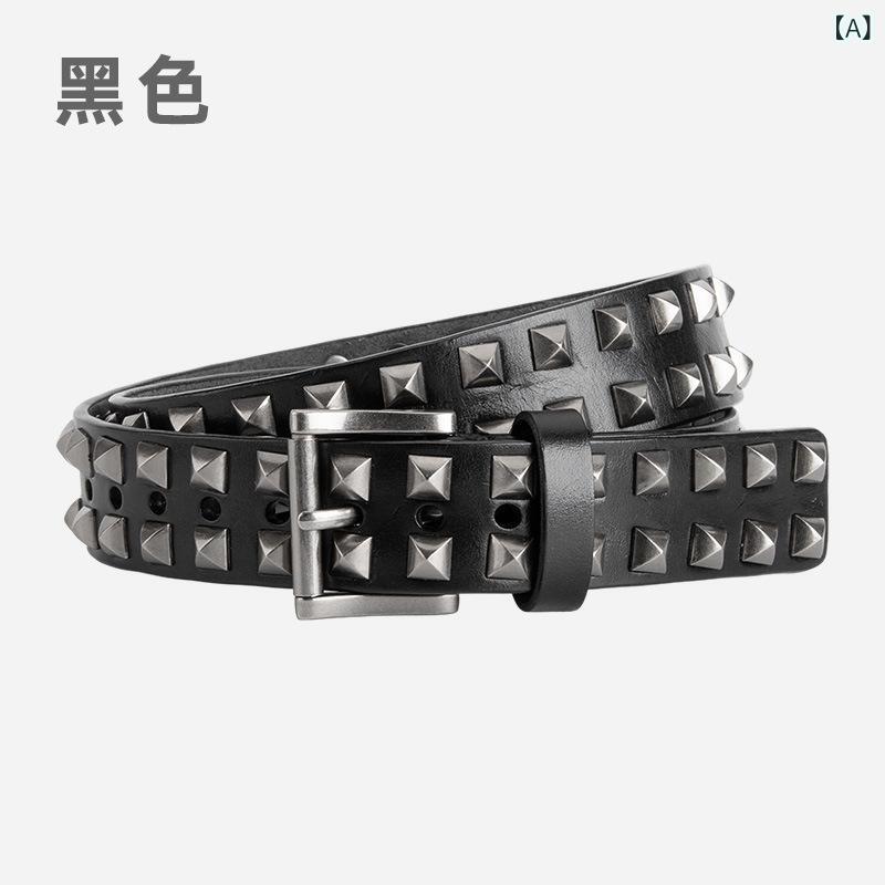 レディース ベルト 本革 牛革 パンク スタッ...の紹介画像2