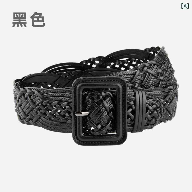くらしのセロネのレディース ベルト ワイドベルト サッシュベルト 太め メッシュ 編み込み 穴なし 無段階調整 ウエストマーク ワンピース用 スタイルアップ カジュアル 上品 楽ちん ファッション小物｜アングル2
