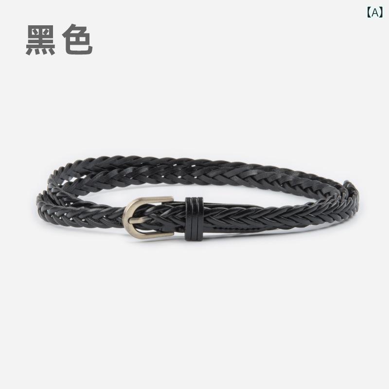 くらしのセロネのレディース ベルト 編み込み メッシュベルト 穴なし ピンレス レトロ ウエストマーク ヴィンテージ風 細見え 着痩せ 体型カバー 大人可愛い 上品 きれいめ カジュアル ワンピース デニム パンツ セーター コーデ｜アングル2