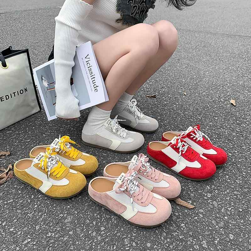 レディース サンダル 厚底 スニーカーサンダル クローズドトゥ ミュール ジャーマントレーナー風 インヒール スタイルアップ 美脚 楽ちん トレンド カジュアル 外履き イエロー 春夏