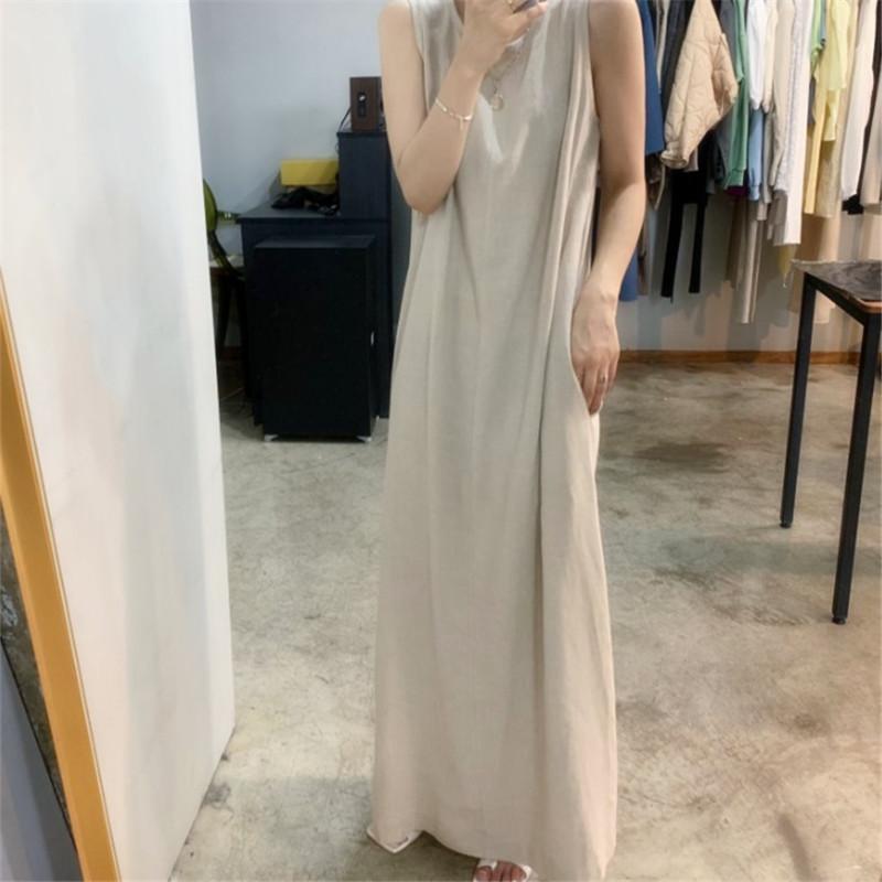 レディース ワンピース ロング丈 ノースリーブ リネン 綿麻 ゆったり 涼しい ナチュラル 上品 きれいめ カジュアル フレンチ シック こなれ感 春 夏
