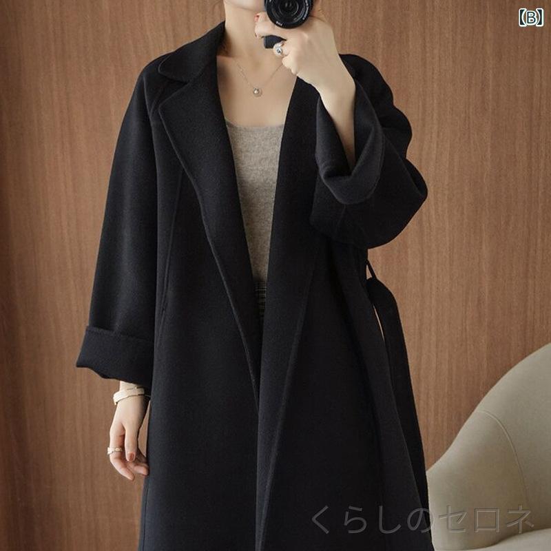 レディース コート ウール カシミヤ ダブルフェイス ミドル丈 ロング丈 ゆったり ...
