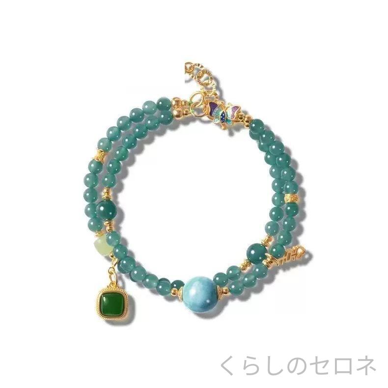 ブレスレット レディース グアテマラブルー ダブルサークル シンプル エレガント ...