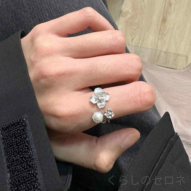 指輪 レディース 中国風 花モチーフ オープンデザイン 925シルバー 貝殻パール 引...