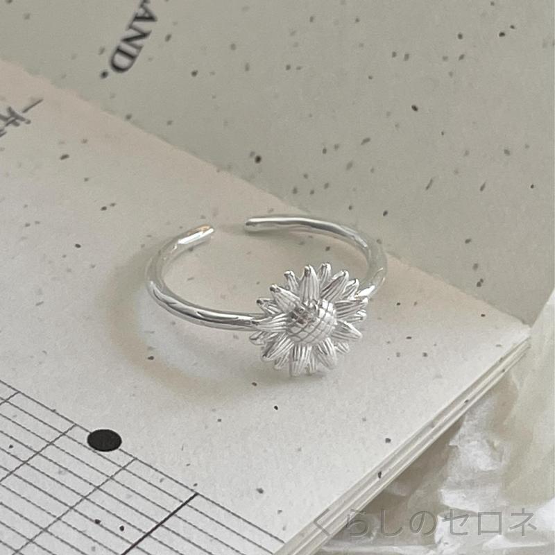 指輪 レディース 純銀 デイジー 花モチーフ シンプル デザイン 個性的 シルバー ア...