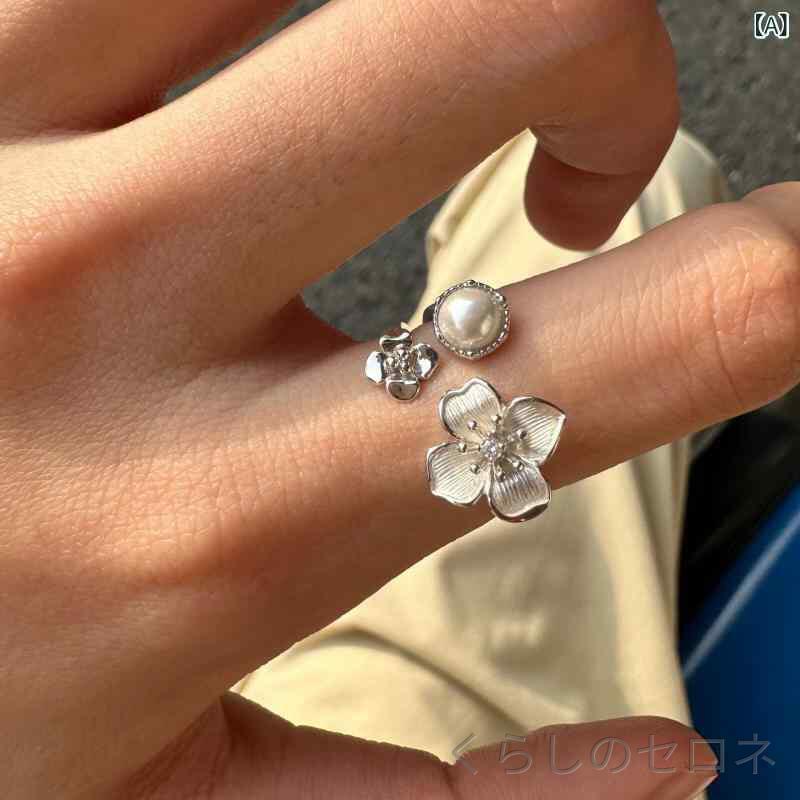 指輪 レディース 中国風 花モチーフ オープンデザイン 925シルバー 貝殻パール 引...