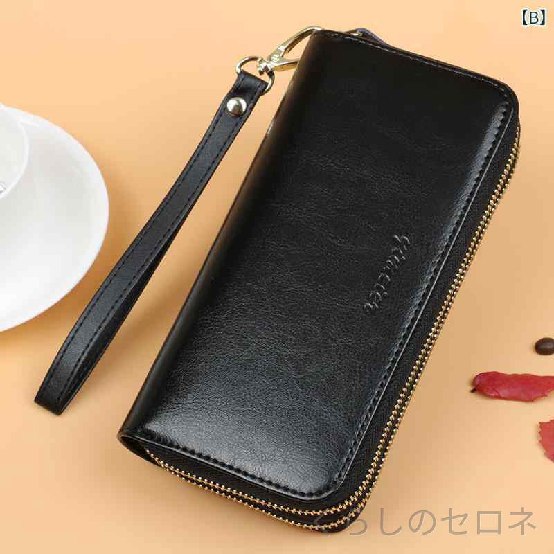 財布 レディース 長財布 オイルドレザー 牛革 大容量 二層ジッパー 手持ち スマホ...
