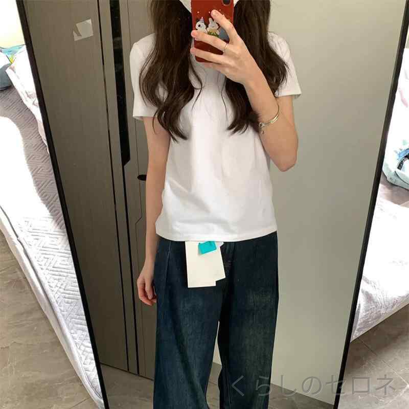 Tシャツ レディース 春夏 ホワイト 綿 短袖 ベーシック レイヤード 正肩 トップス 軽量 吸湿速乾 日常使い 通勤 通学 部屋着