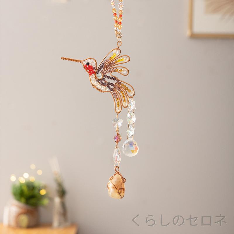 ウィンドチャイム 天然水晶 動物 碎石 ドリームキャッチャー サンキャッチャー 七...