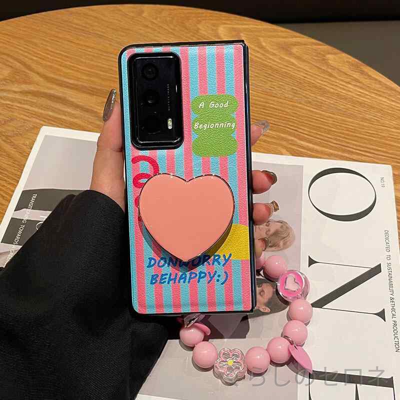 スマホケース 折りたたみ対応 耐衝撃 ハンドストラップ ハートスタンド 個性デザイン レザー 保護カバー 手首ストラップ 防摔 線条パターン 至臻版 皮質 外殻 V2 RSR 手提链