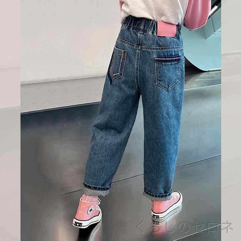 デニムパンツ 女児 ゆったり ロング丈 春夏 カジュアル おしゃれ キッズ ストリート ファッション ボトムス 子供服 休闲ズボン 街着 遊び着 日常着 コンフォート スタイル 洋気 デザイン