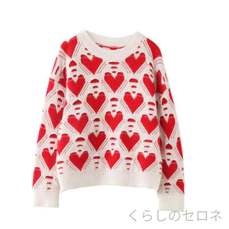 ニットセーター キッズ 男女兼用 羊毛 ハート提花 ゆったり 厚手 ピンカラー インナー 暖か 子供服 秋冬 ニットトップス ベースレイヤー