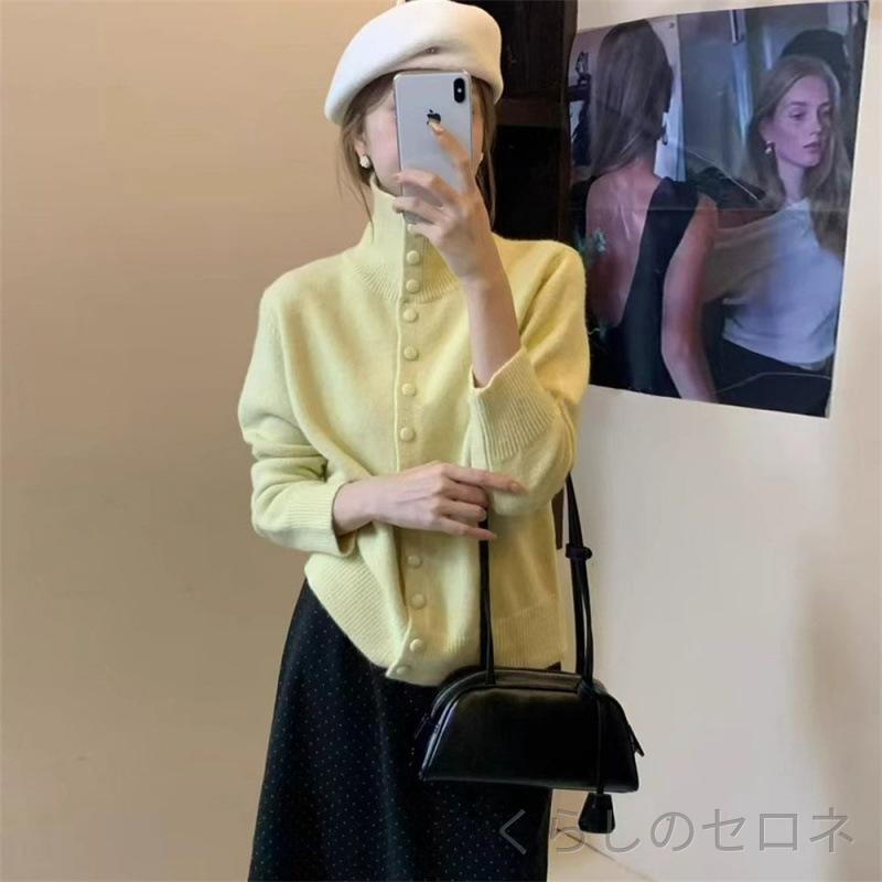 ・パターン: 無地・厚み: 中厚・組み合わせ: 単品・フィット: レギュラー・着丈: 普通款(50cm<着丈≤65cm)・襟型: ハイネック・袖丈: 長袖・袖型: スタンダード・ディテール: ボタン・加工: パッチワーク/接ぎ・カラー: グレー,ミルクイエロー,クリスマスレッド,オフホワイト,ライトブルー,ピンク,ローズレッド,ピーコックブルー・サイズ: M・着用: 開襟・対象: 女性・前立て: シングルボタン