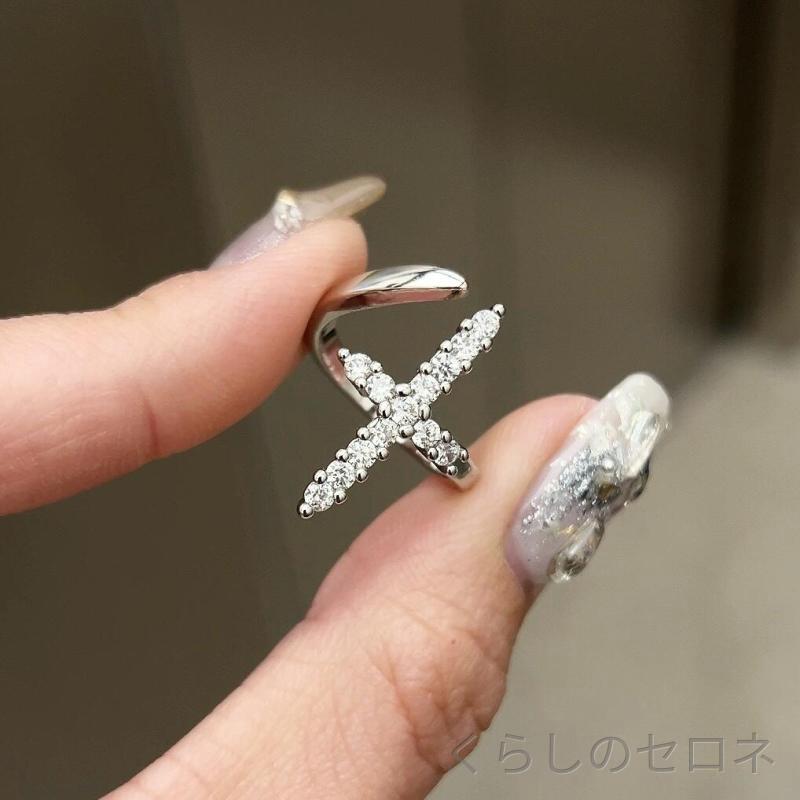 指輪 ユニセックス 十字架 デザイン 純銀 ジルコニア 満載 極簡 クール かわいい ...