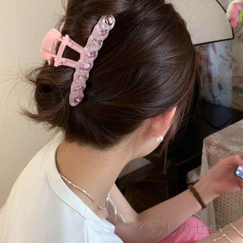 ヘアクリップ 女性 かわいい ピンク 大型 サメクリップ Y2Kスタイル 高級感 後頭部...