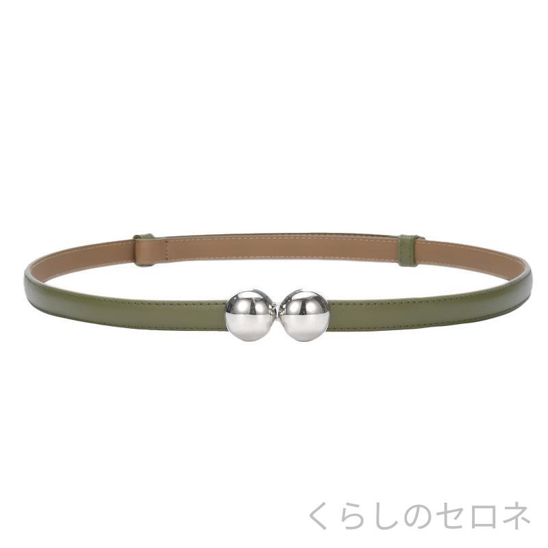 レディース 細ベルト 牛革 本革 リアルレザー 球体バックル ラウンドバックル サイ...