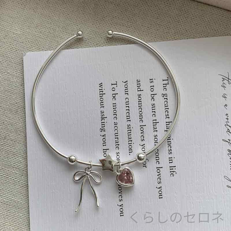・素材: シルバー・素材純度: 925シルバー・加工: 精密加工・形状: ハート形,リボン・色: シルバー・スタイル: かわいい・スタイル分類: 清新甘美・適用: 女性・重量: 3.58g