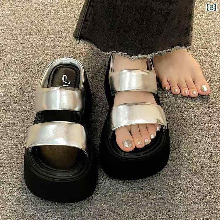 サンダル レディース 春夏 厚底 ハイヒール 小柄向け ビーチシューズ 外出用 ファ...