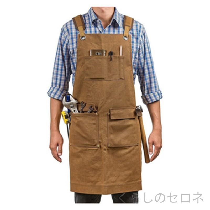 エプロン 男女兼用 キャンバス地 多ポケット 機能性 木工用 電工用 作業服 耐久素...