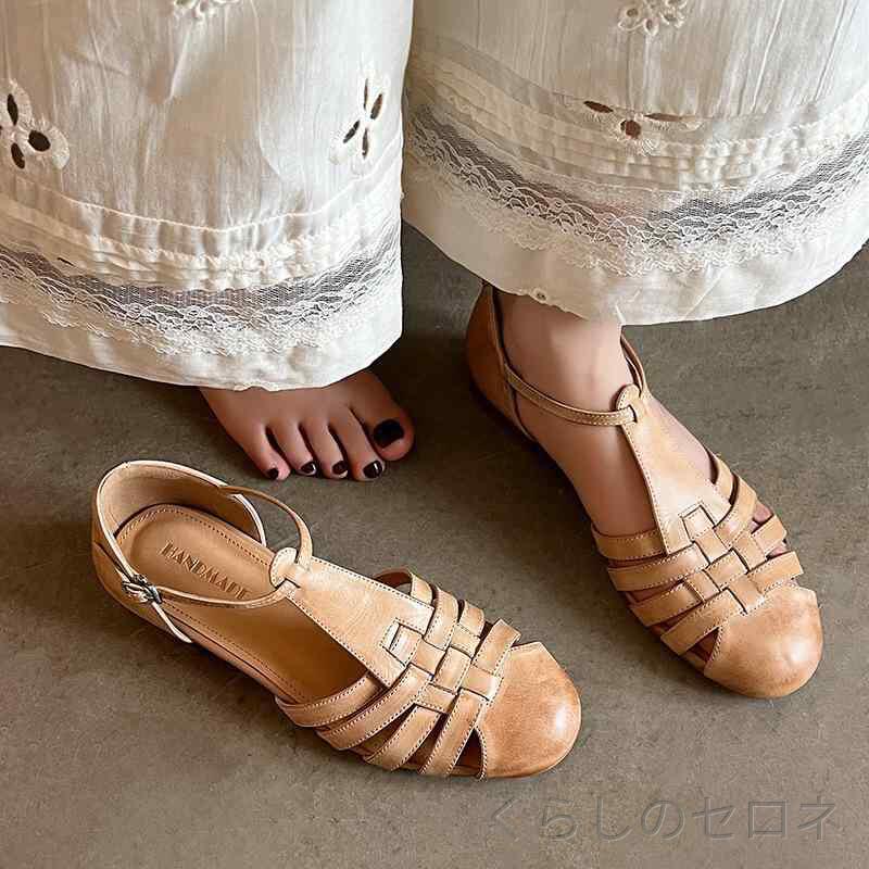 レディース サンダル グルカサンダル 本革 牛革 編み込み ストラップ かかとあり 履きやすい 疲れにくい 歩きやすい …