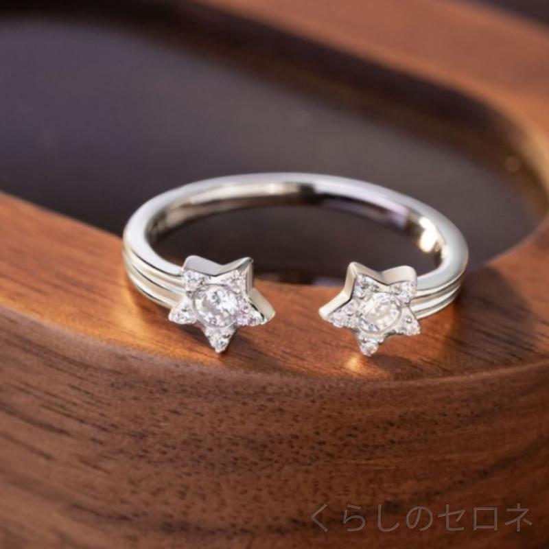 指輪 レディース 純銀925 星モチーフ ジルコニア かわいい 五角星 シンプル ファッ...