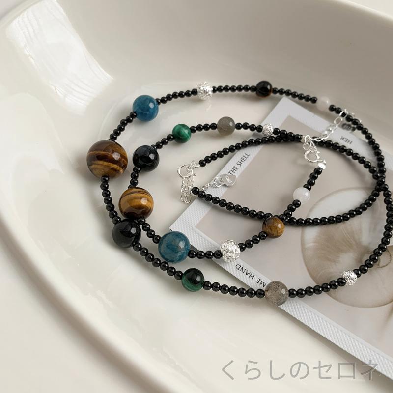 ・素材: ブラックオニキス・形状: 幾何型・周長: 31cm-40cm・スタイル: 冷淡風・対象: 男女兼用