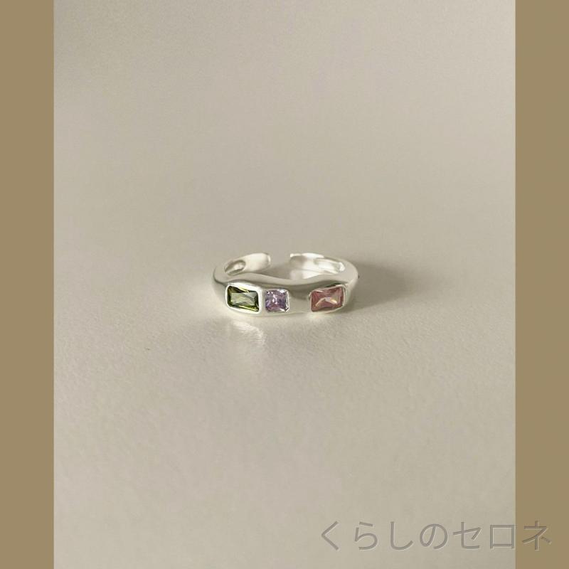 指輪 レディース 純銀 カラフル宝石 ピンク グリーン パープル かわいい クール ト...
