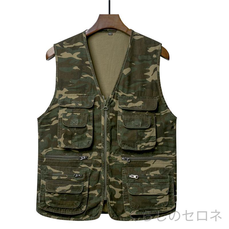 メンズ ベスト 中高年 シニア 綿素材 大きいサイズ 6XL 多機能ポケット フィッシングベスト アウトドア 登山 釣り キャンプ 作業服 チョッキ ワークベスト 前開き 楽ちん 普段使い 春 秋