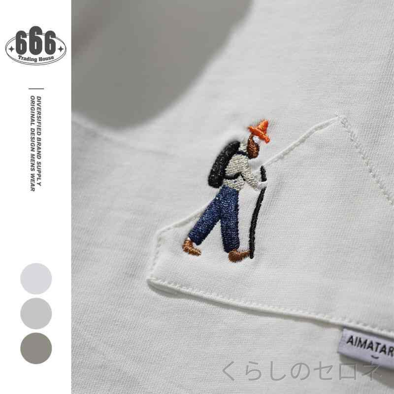 男女兼用 Tシャツ 半袖 クルーネック 刺繍 ゆったり アメカジ アウトドア トレンド...