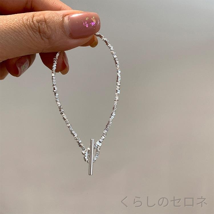 ブレスレット レディース S925 純銀 韓国風 シンプル 高級感 碎銀 ビーズチェーン ...