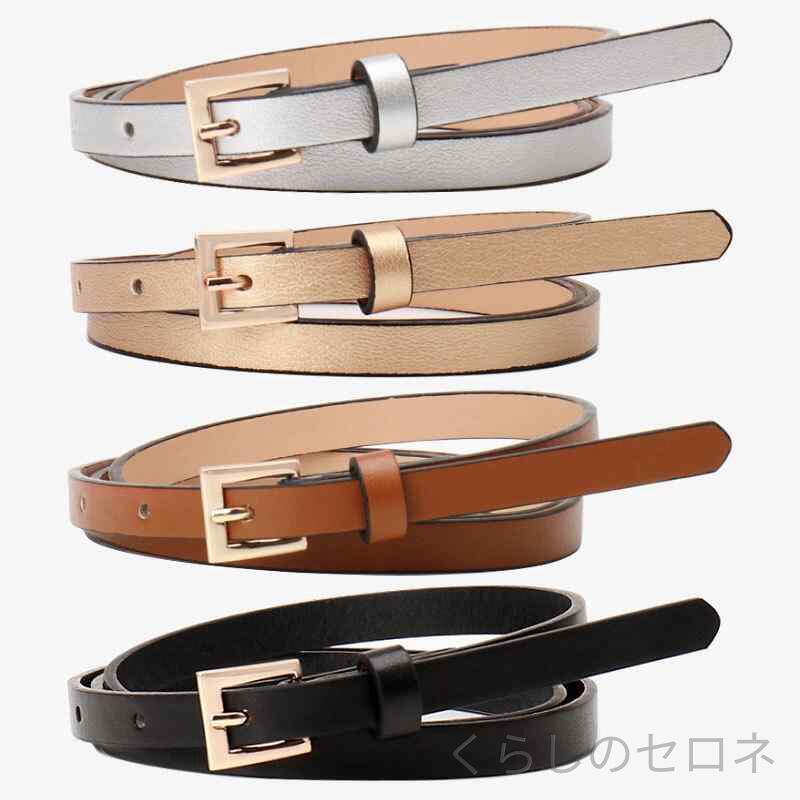 レディース ベルト 細ベルト スクエアバックル キャンディカラー シンプル ウエス...