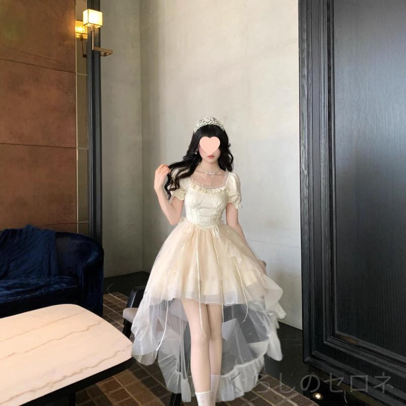 レディース ワンピース プリンセス ドレス ビッグリボン ジャガード ラメ グリッタ...