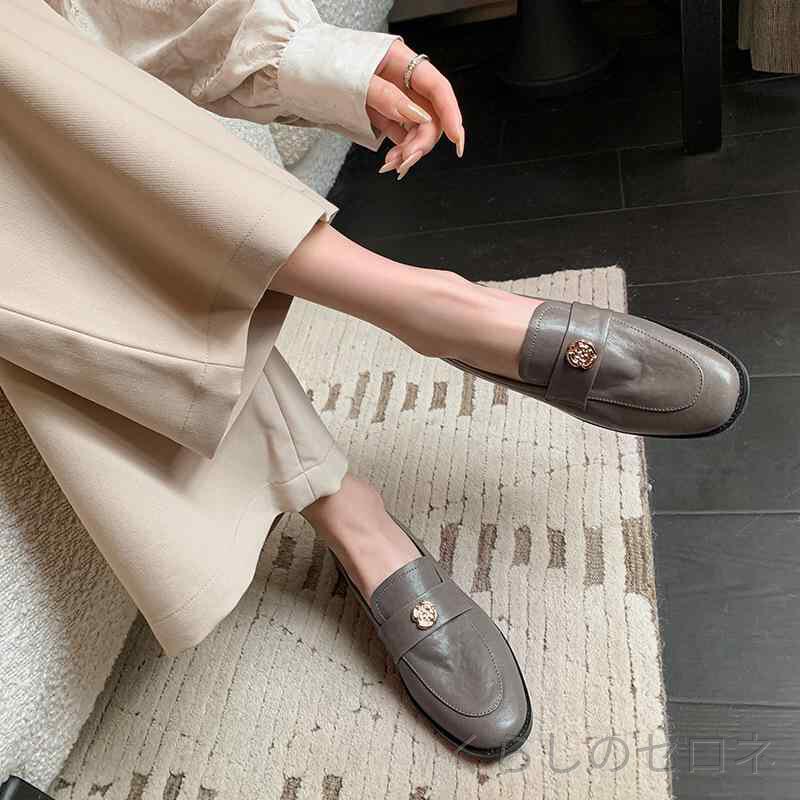 レディース ローファー パンプス 本革 レザー カメリア ラウンドトゥ ローヒール 甲深 柔らかい ソフト 履きやすい …