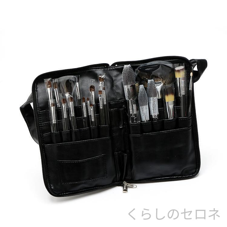 メイクブラシセット 24本セット 天然毛 プロ仕様 ウエストポーチ付き ブラシケース 専用ケース 持ち運び 携帯用 高品質 化粧筆 メイクアップ 大容量 プロ用
