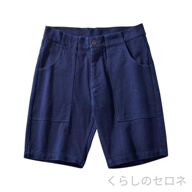 メンズ ショートパンツ ワークパンツ 刺し子 綿100% 本藍染め インディゴ 手染め ...