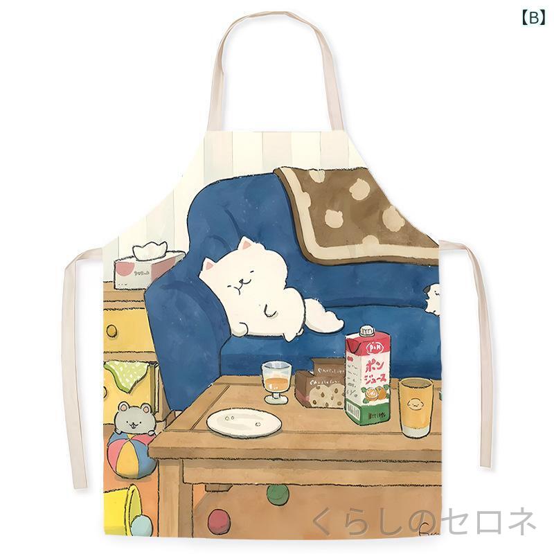 レディース キッズ 親子 エプロン 猫柄 かわいい キャラクター 袖なし 汚れ防止 キ...