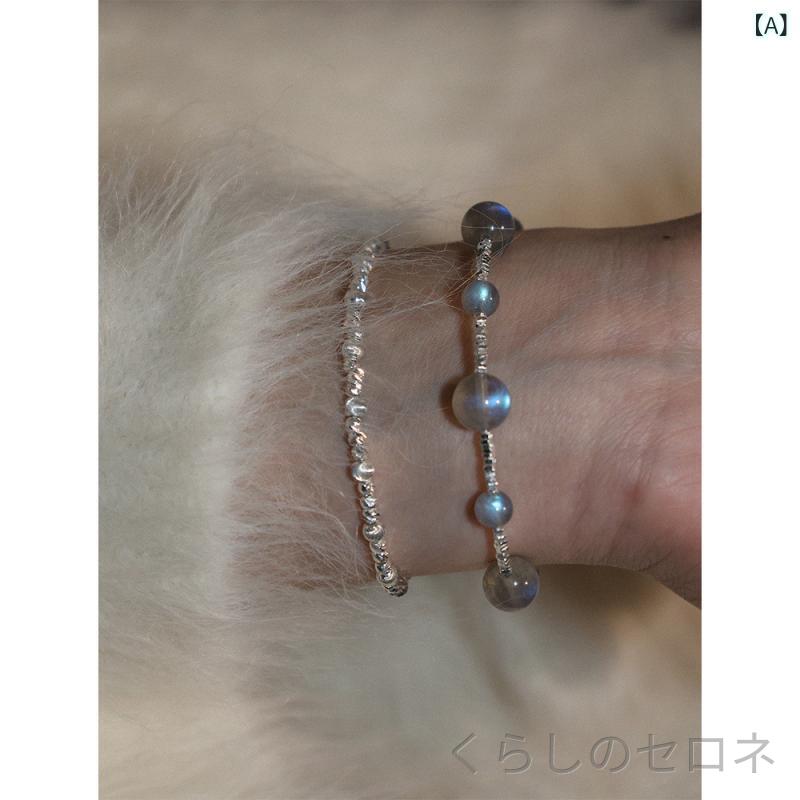 ブレスレット レディース 純銀 グレー 月光 細銀 デザイン シンプル クール ニッチ...