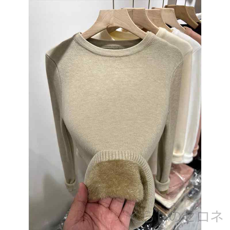 ニットセーター レディース 秋冬 暖か 厚手 ラウンドネック 柔らかい ベーシック インナー 長袖 針織 保湿 ソフト ベースレイヤー 日常使い 通勤 通学 部屋着 接触冷感 吸湿速乾 軽量 高級感 綿素材 デニム風 ピンク系 ブラック